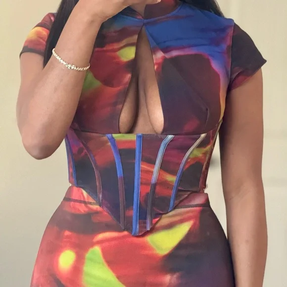 House of CB Abstract Corset Set | Size M | Sculpted Boned Top + Flare Pant - Picture 2 of 9